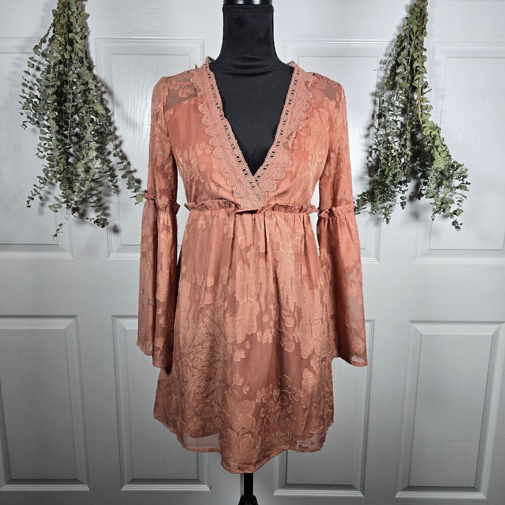 Moon River Dress Fairy Pixie Whimsigoth Lace Long Sleeve Clay Orange Small